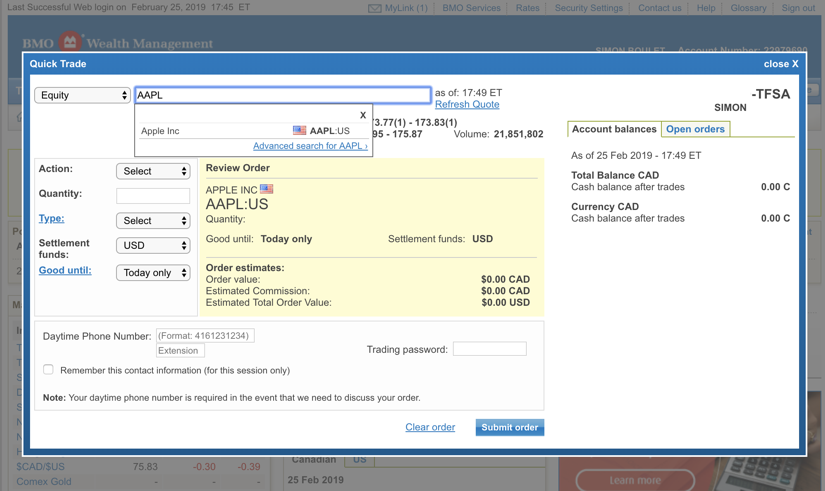 Questrade vs BMO Investorline Trading App Screenshot #1