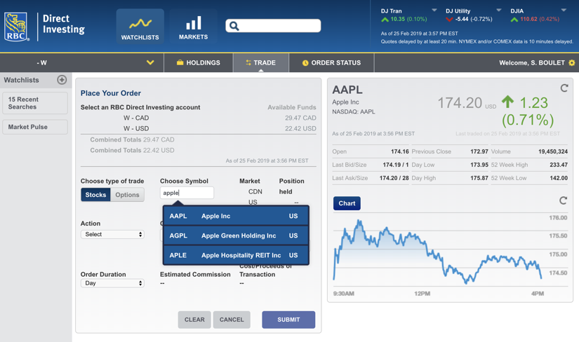 Questrade vs RBC Direct Investing Trading App Screenshot #1