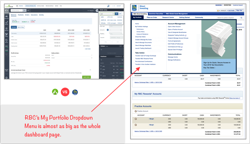 Questrade vs RBC Direct Investing Trading App Screenshot