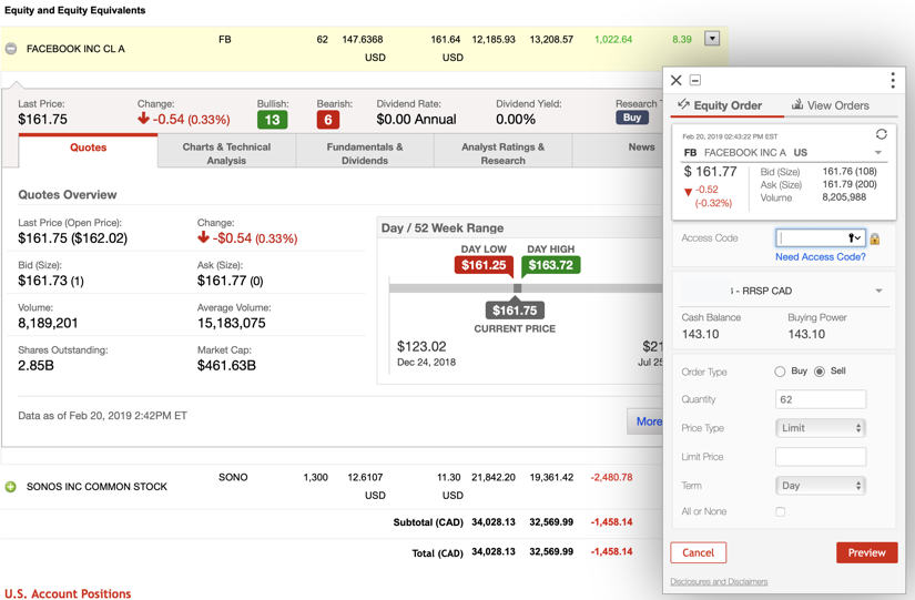 Questrade vs Scotia iTrade Trading App Screenshot #1