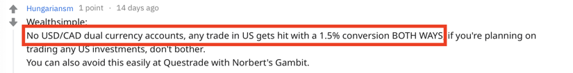 Questrade vs Wealthsimple Trade No Norbert Gambit