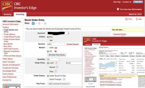 Cibc investorsedge stock order entry screenshot