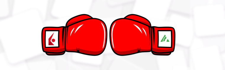 Two boxing gloves pressing against each other with the logos either on or under them